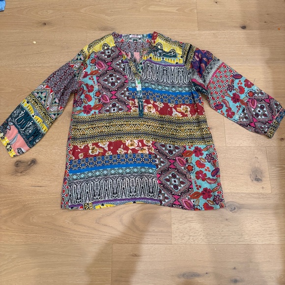 Johnny Was Gogo Miley Silk Patchwork Print Bohemian Blouse Medium - Picture 8 of 8